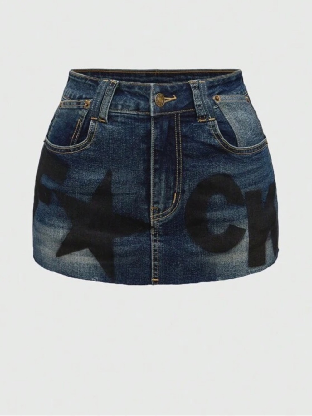 Denim Mini Skirt with Black Graphic Star - Women